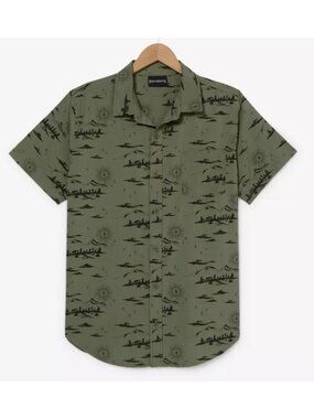 Lord of the Rings Mountain Scenes Print Woven Button Up Shirt Men Size XL NWT